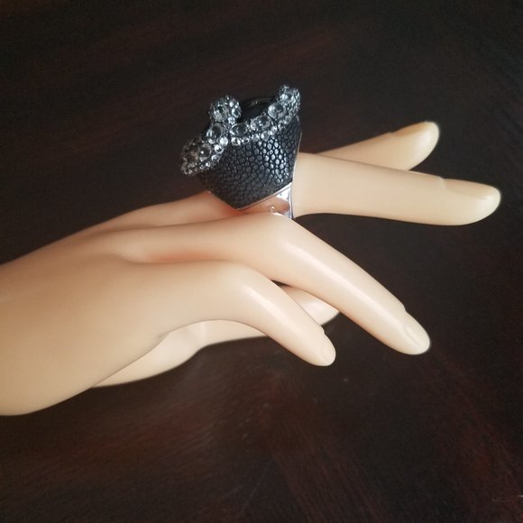 Women's Silver 925 Aquamarine Black Onyx Stingray Skin Snake Ring Size 8 - Picture 14 of 15